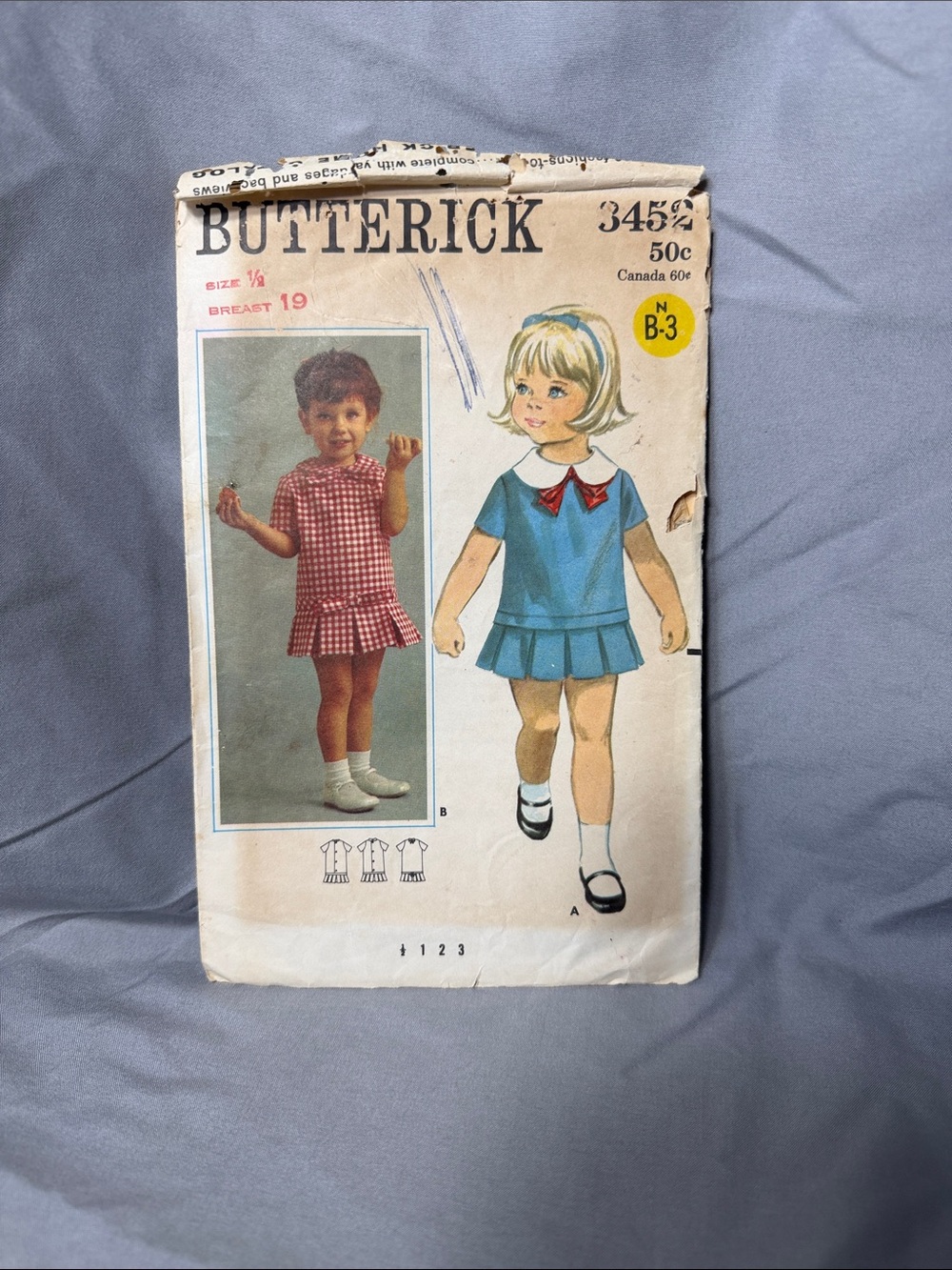 VTG 1965 Butterick 3452 Toddler Dress Sewing Pattern Size 1/2 Complete Cut